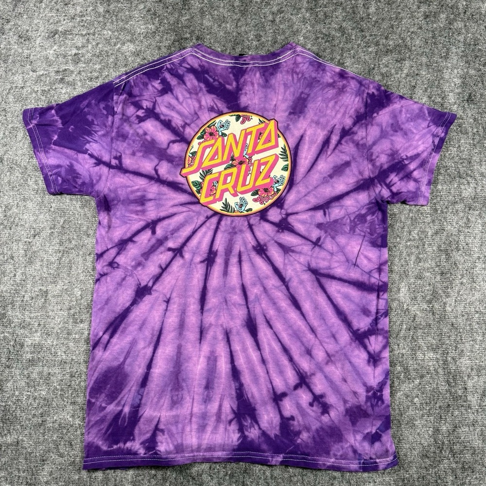 Santa Cruz Tie Dye Shirt Medium Purple Screaming Hand Hibiscus Floral Skater Y2K